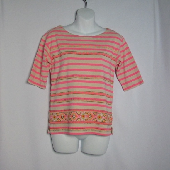 J.Crew Stitched Work Striped Top Size XS Pink Orng - Picture 1 of 5